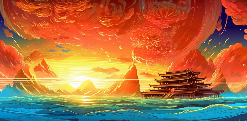 中国风创意彩色唯美风景插画,插画/手绘图,插画/手绘图库,插画/手绘图下载,插画/手绘